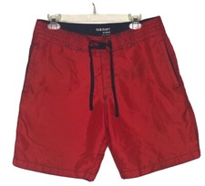 Old Navy Board Shorts Men  s Medium Red Drawstring Mesh Lined Swim Lightweight 