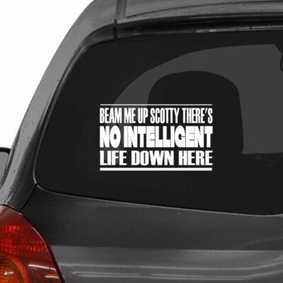 BEAM ME UP SCOTTY THERE'S NO INTELLIGENT LIFE DOWN HERE Sticker Decal