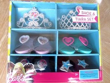 BARBIE SHOE AND TIARA SET W/4 PAIRS OF SHOES  2 TIARAS  ages 3 