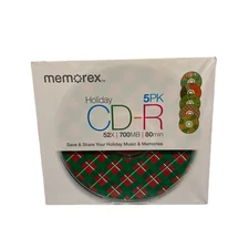 Memorex Holiday CD-R 5PK 52X 700MB 80min NEW FACTORY SEALED C1