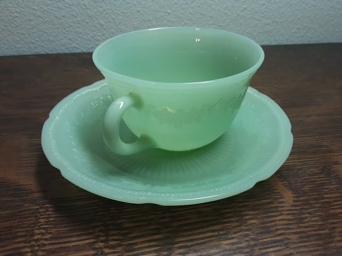 グラス/カップ Fire-King - Fire King Alice Cup &amp; Sauser 1945-1949s Fire King, Vintage, Teacup and Saucer, Jadeite, Alice