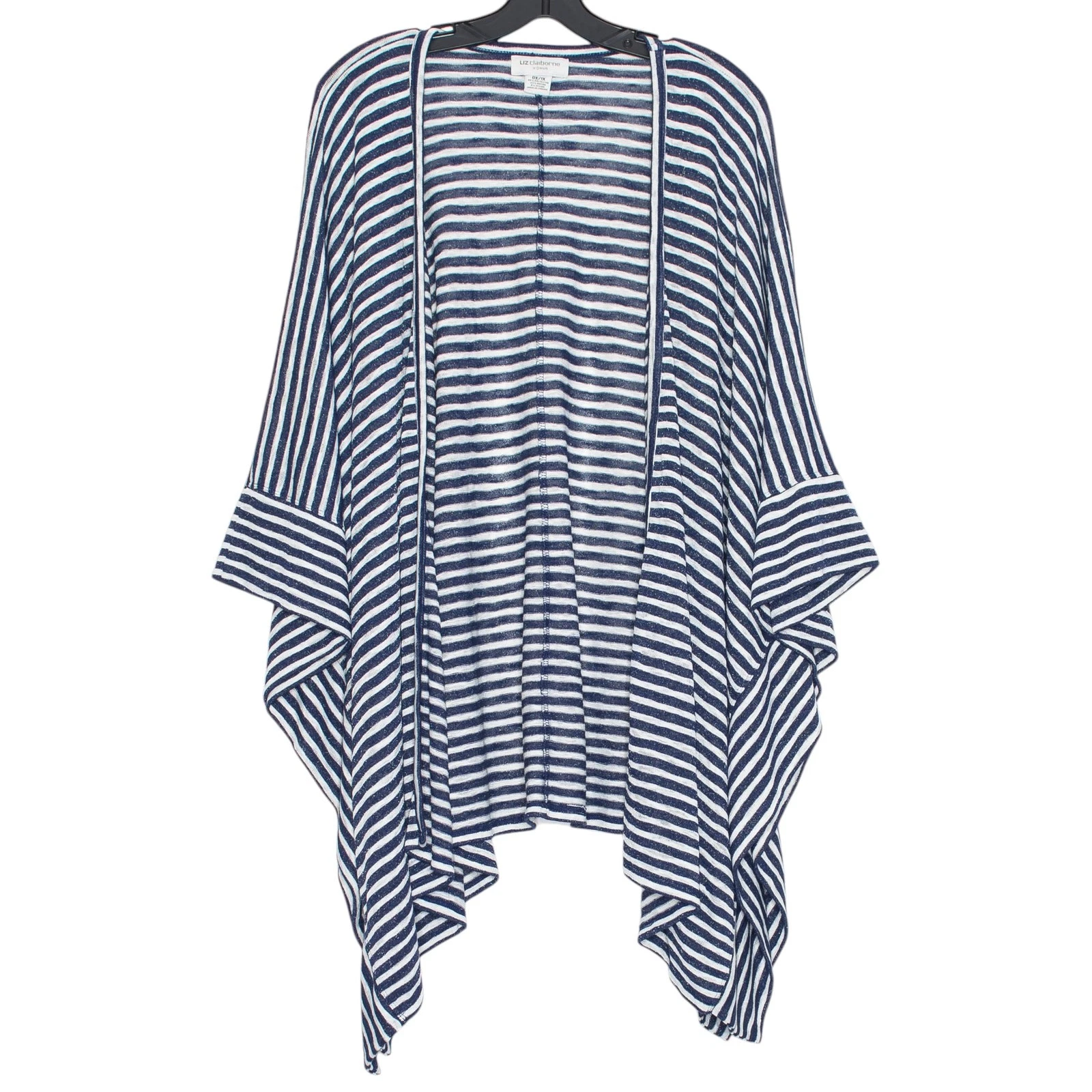 Kimono Poncho Cardigan Blue Plus Size 1X Coastal Resort Nautical Open Front Boho