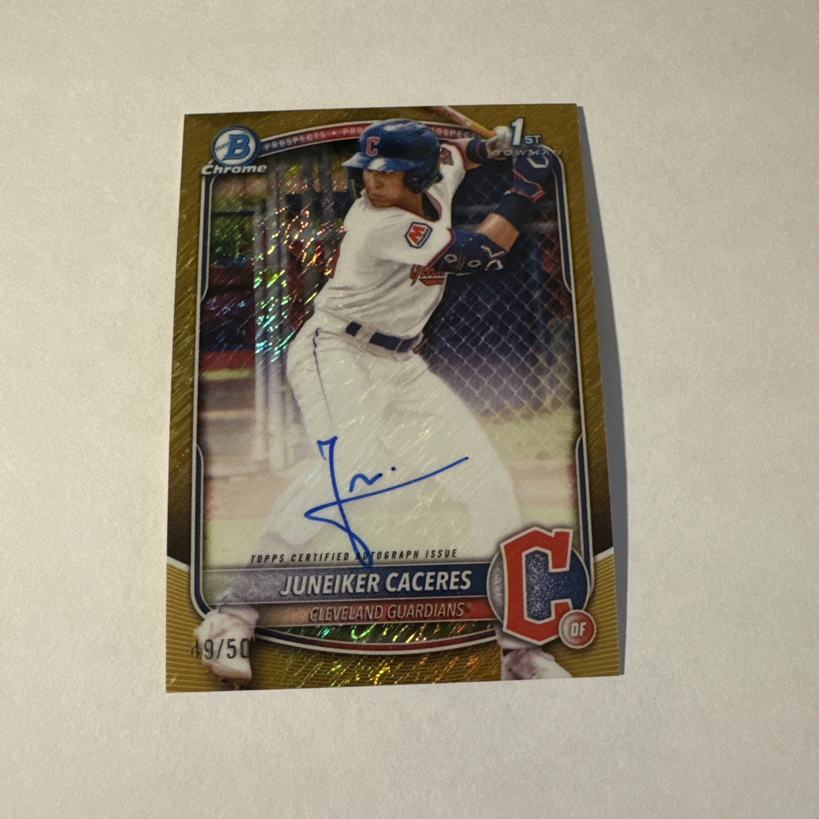 2025 Bowman Chrome Juneiker Caceres 1st Autograph Gold Shimmer Refractor SP /50