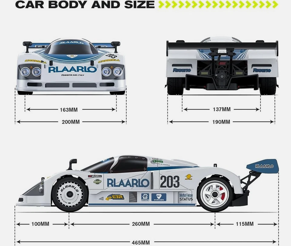 AMORIL 1/10 AK-787 Max 200KM/H 3660 3900KV Brushless Motor RC Car Carbon White - Image 3 of 4