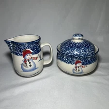 Thomson Pottery Snowman Creamer and Lidded Sugar Bowl