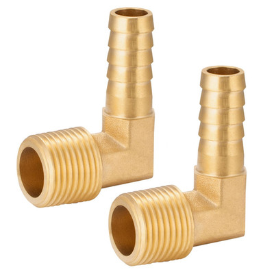2Pcs Brass Hose Barbed Elbow Fitting 90 Degree Elbow 3/8 Barb to 3/8 NPT Male...