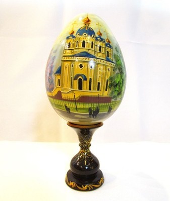 Deko Ei aus Holz Orthodoxe Kirche Sammlerstück handbemalt 21,5 cm