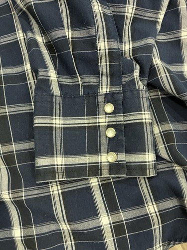 Wrangler Western Shirt Mens Sz 3XL Big Blue Plaid Longsleeve Pearl Snaps - Picture 5 of 6