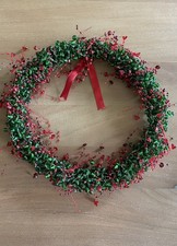 Pottery Barn Rare Green Bead Pepper Berry Xmas Wreath W/Extra Red Beads Added