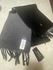 Polo Ralph Lauren Black Gray Reversible Wool Blend Fringed Scarf Made Italy NWT