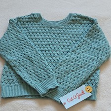 Cat  Jack Ocean Green Pullover Sweater XS 4/5 Girls Knit Diamond Pattern