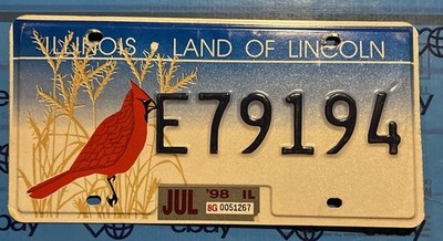 LICENSE PLATE PLATES  Illinois red cardinal 1998 E79194