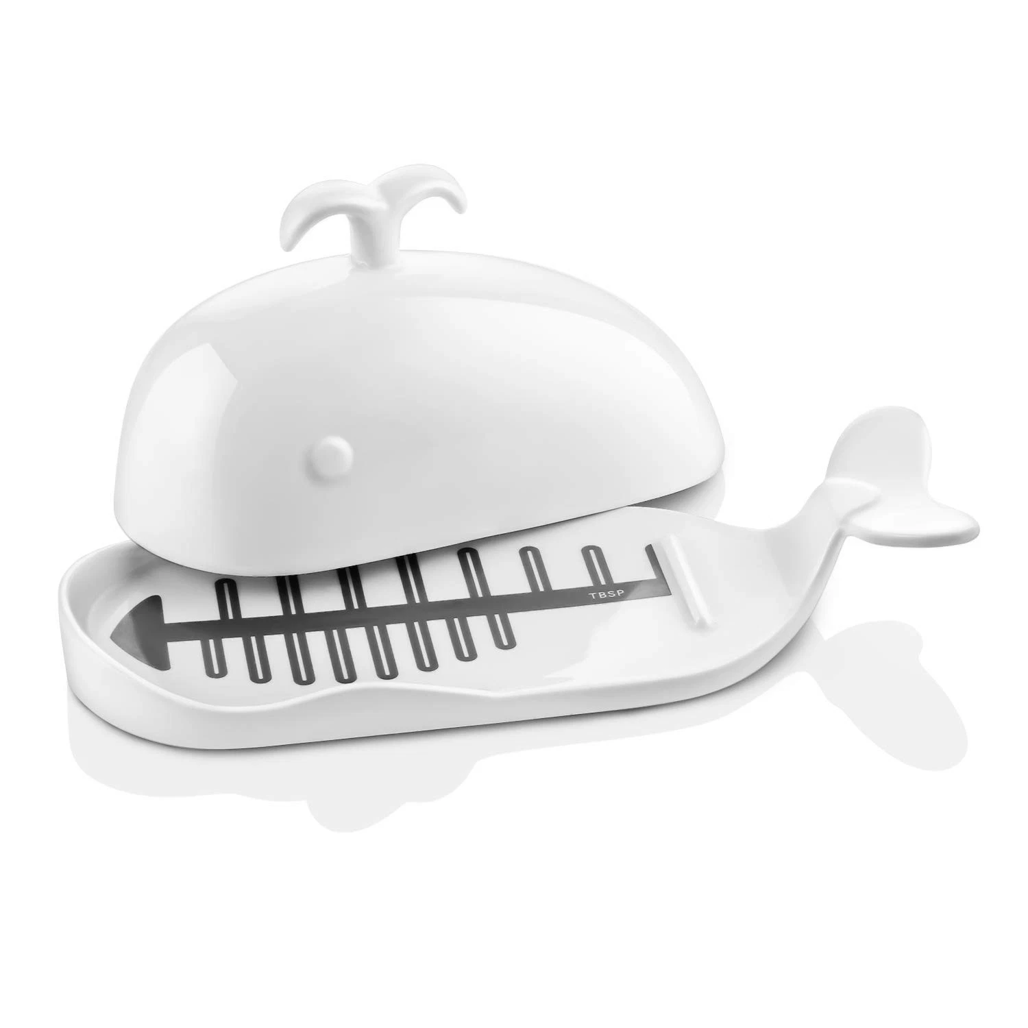 Porcelain Butter Dish With Cutting Measuring Line, Large Whale Butter Dish wi...
