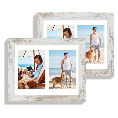 8.5x11 Picture Frame Set of 2, Distressed White Certificate Document Frames w...