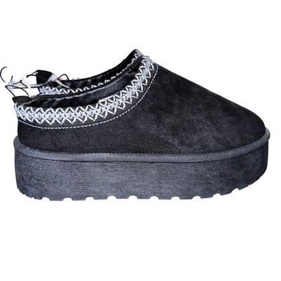 Olivia & Kate New York Stormy Black Platform Slippers Faux Fur