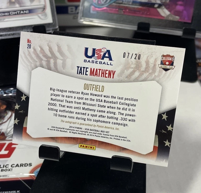 2014 Panini USA Baseball # /20 Tate Matheny Auto w/ What Would Jesus Do Inscrip - Image 2 of 4