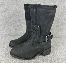 CAT Caterpillar Nubuck Leather Mid Calf Boots Womens UK 4 G Wide Faux Fur Fleece