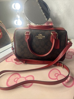 Coach F83607 Rowan Signature Canvas Satchel - Brown/True Red