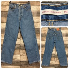 Levi  s Ribcage Straight Jeans Women  s 25x27 Blue Denim Stretch Button Fly