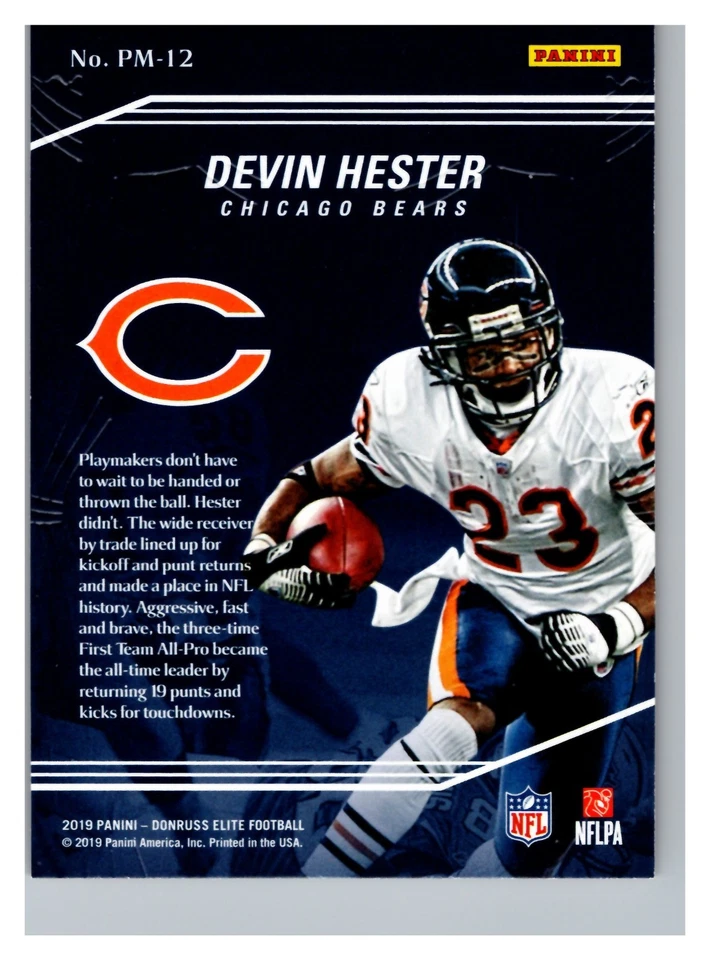 2019 Panini Donruss Elite - Playmakers Devin Hester #PM-12 - Image 2 of 2