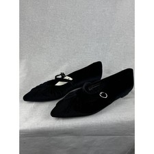 A New Day Womens Black Velvet Mary Jane Flats Pointed Toe Buckle Strap Shoes 6