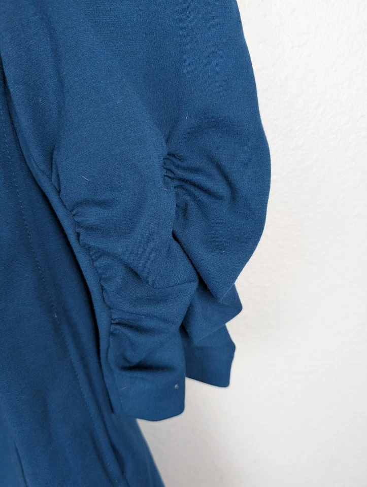 Blazer Susan Graver para mujer 1X azul manga acanalada tejido elástico frente abierto chaqueta Foto 4 de 4