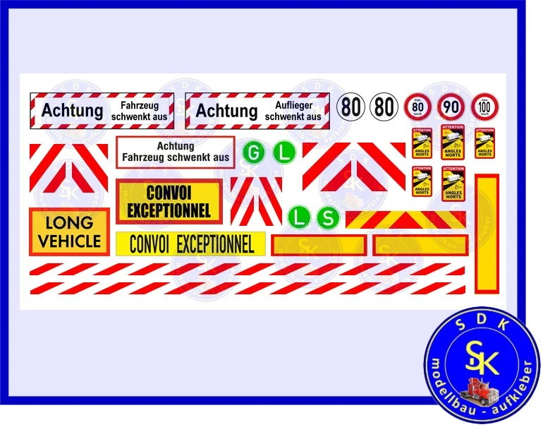 SDK-MODELLBAU-AUFKLEBER Tieflader Auflieger Aufkleber-Set Decals Truck LKW - 1:14 - 1:16