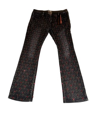 Vicious West Black Rhinestone Studded Geometric Pattern Jeans