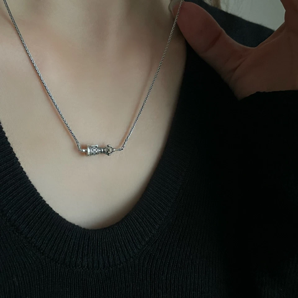 Collar Vikingo Unisex Tejido Artesanal Cola de Zorro Cadena S925 Plata Estilo Tailandés Bali Foto 4 de 4