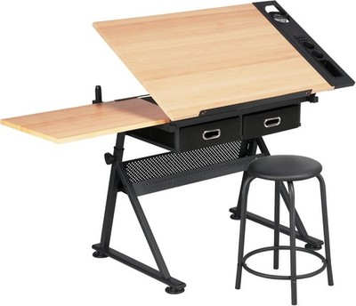 Yaheetech Height Adjustable Drafting Table Drawing Table Artist Desk Tilting