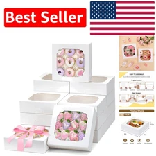 Elegant 45 Count Bakery Boxes with Window, 8x8x2.5 inch for Cookies & Treats