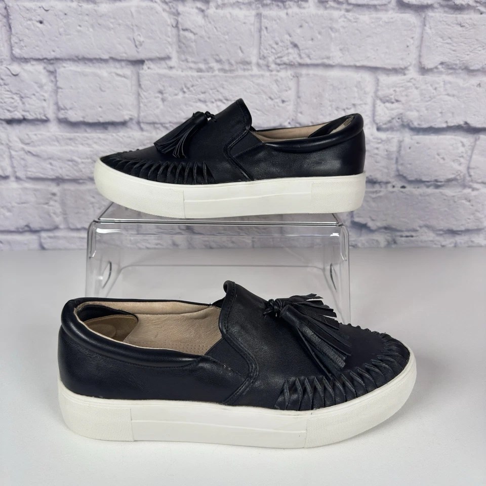 Zapatos de cuero negros J/SLIDES sin cordones para mujer talla 7,5 borla azteca recortada Foto 3 de 4