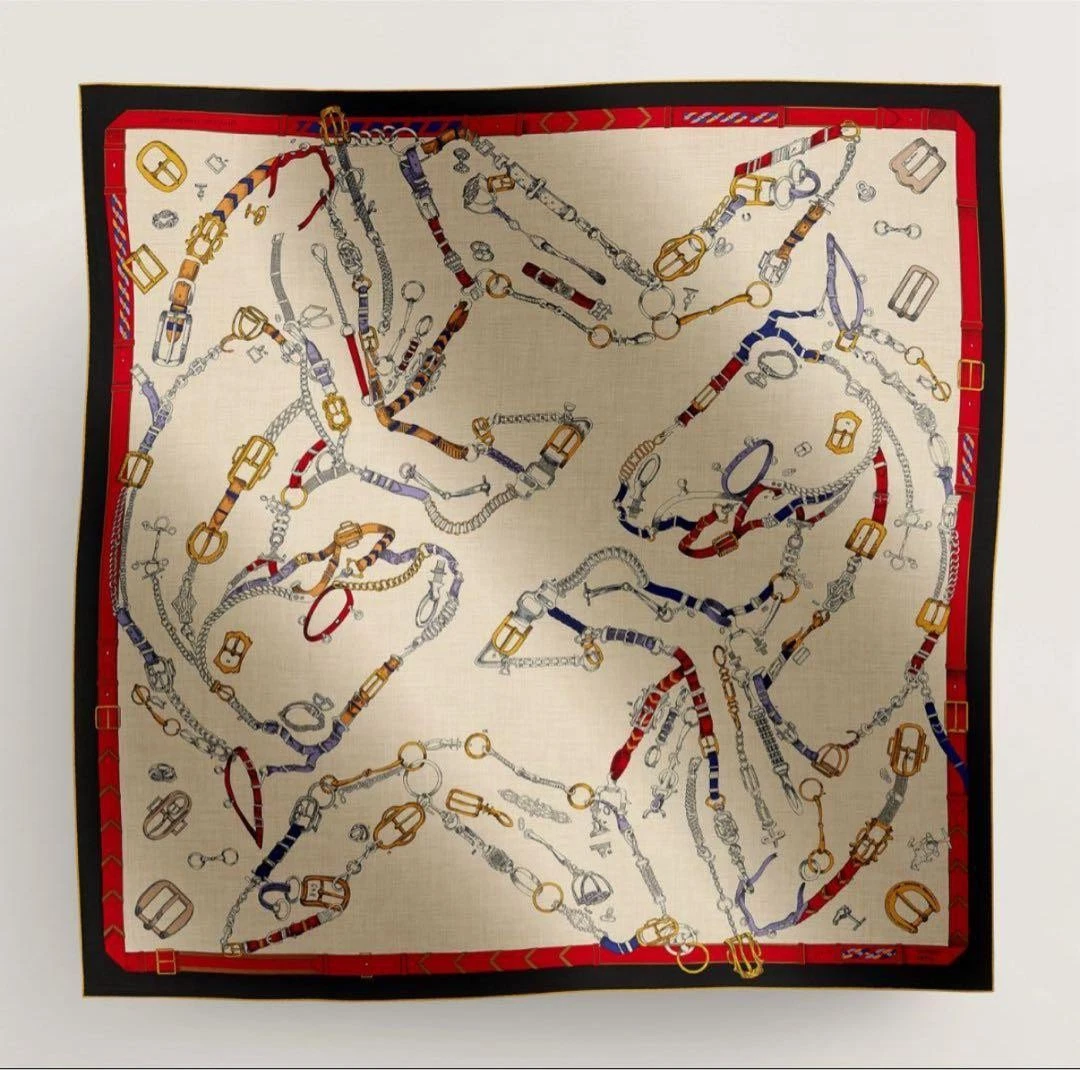 Hermes Shawl Les Chevaux Dechaines 140 cm Cashmere silk scarf stole natural