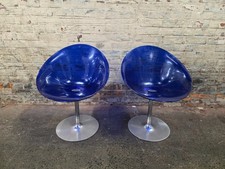 Pair of Kartell Eros Swivel Armchairs in Blue designed by Philippe Starck