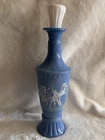 Vintage 1960 Jim Beam Greek Chariots Blue Milk Glass Liquor Decanter Bottle 12"H