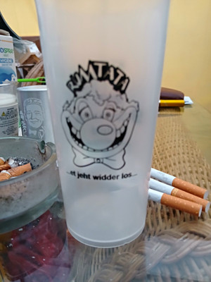 Sparkasse Krefeld Rumtatata Werbebecher, Kunststoff transparent, 18 cm