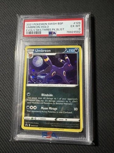 2021 Pokemon Umbreon-Holo Evolving Skies Three Pack Blister PSA 6 EX-MT