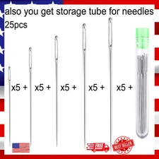 25pc Large Eye Hand Sewing Needle Set with Wood Case for Cross Stitch Embroidery