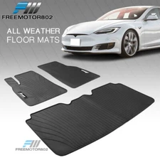 Fits 12-20 Tesla Model S Latex Car Floor Mats Liner All Season Carpets Black 3PC