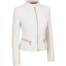 New Women's White Leather Jacket 100 Real Lambskin Motorcycle Biker Real Soft