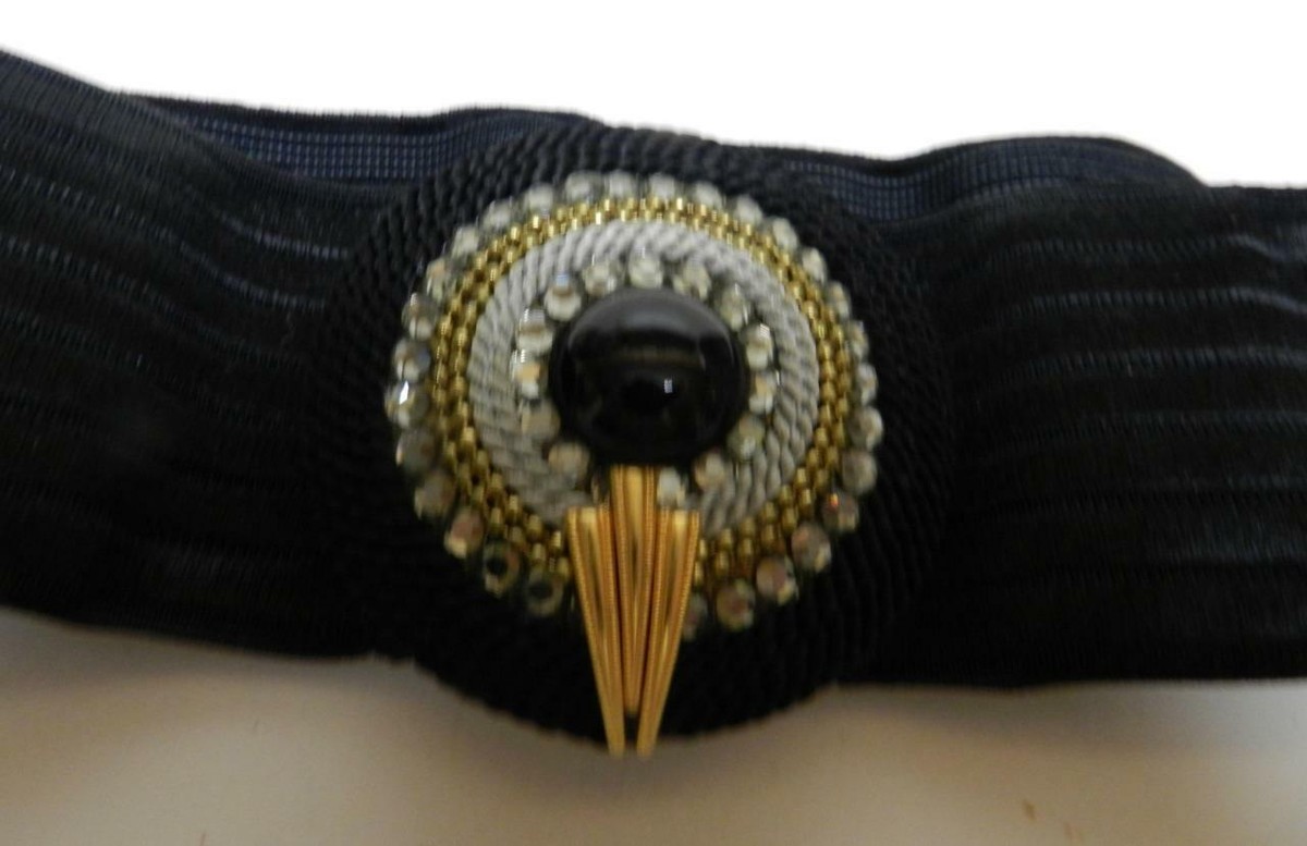 Charmant Beverly Hills Black velvet stretch belt & black, gold & crystal buckle Black Velvet Waist Belt | Tuckernuck Accessories main image 3