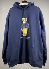 NWT POLO RALPH LAUREN Men Big  Tall Navy Blue POLO BEAR Fleece Pullover Hoodie