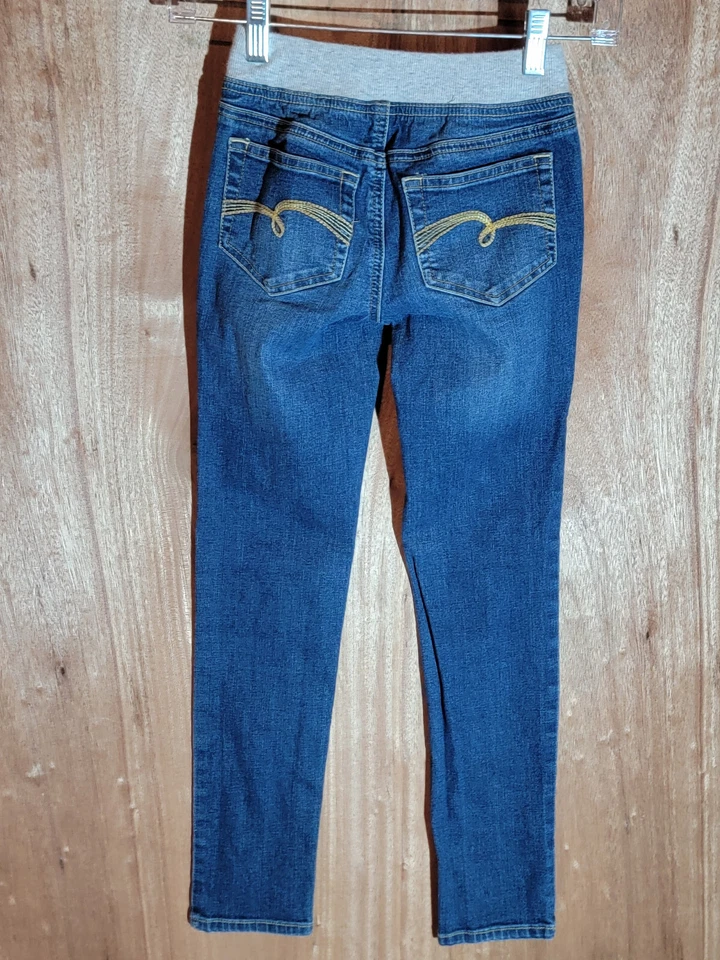 justice pull on jeans girls size 10 skinny drawstring stretch elastic waist blue - Image 4 of 4