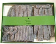 Kate Spade New York beanie hat  touch screen gloves set Gray metallic threads