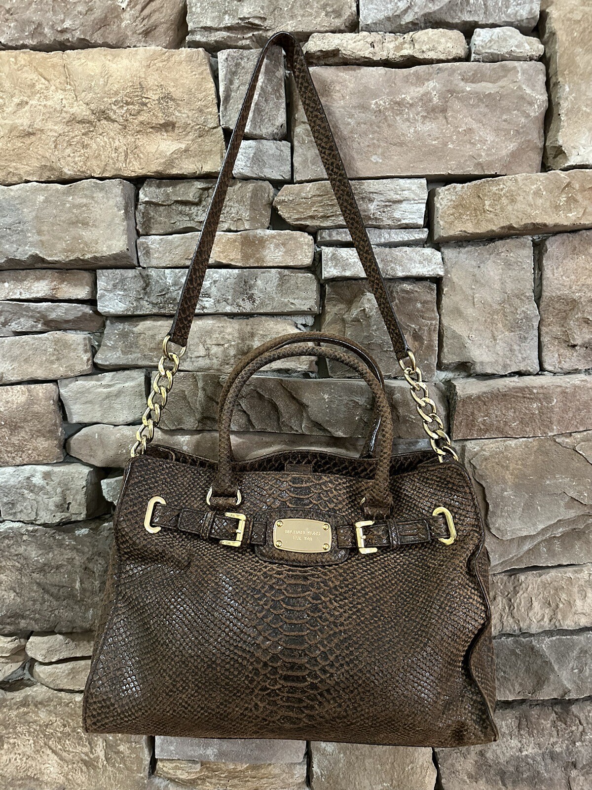 Michael Kors Hamilton Brown Python Snakeskin Leat… - image 1