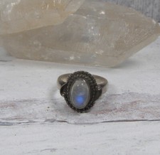 Vintage Sterling Silver Moonstone Ring Beaded Rope Ethnic 7.75