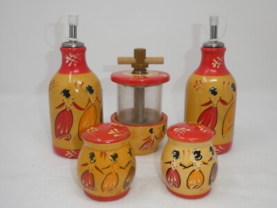 TERRES ET COULEURS FRANCE HANDPAINTED POTTERY 5 PCS SET SALT & PEPPER SHAKERS