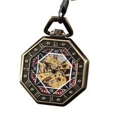 Steampunk Unisex Hand-wind Mechanical Pocket Watch Open Face Pendant Chain Gift