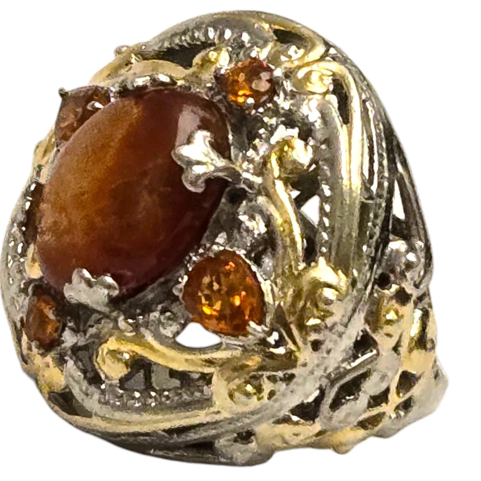 GOLDEN FLAMES GENUINE MEXICAN Sun Stone STERLING SILVER HANDMADE HUGE RINGsz7 - Image 3 of 4