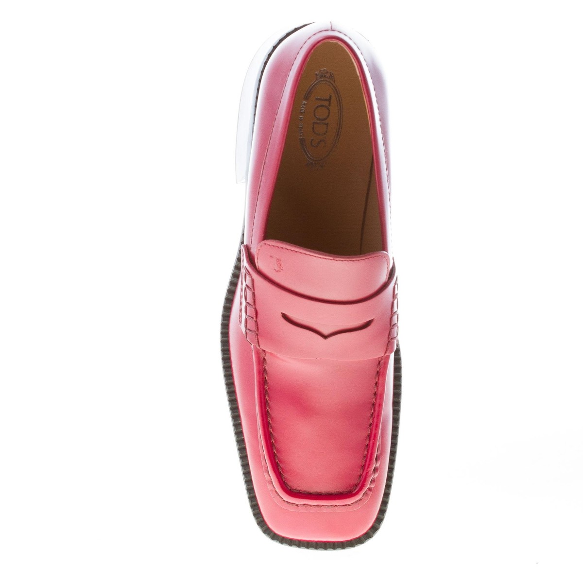 TOD'S women shoes Red smooth leather heeled penny loafer